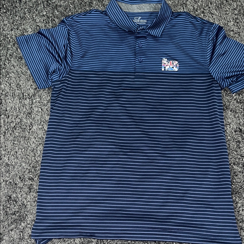 Vineyard Vines Navy Blue Striped Men's Performance Polo The Fred Size Medium